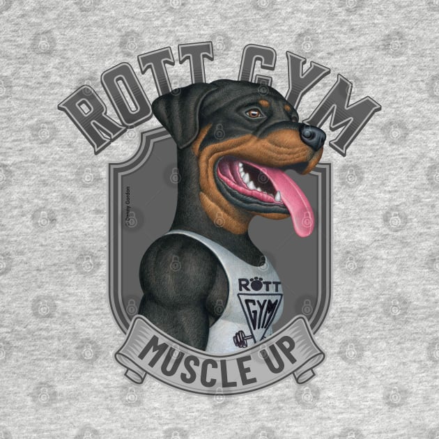 Cute Rottweiler with muscles going to Rott Gym by Danny Gordon Art